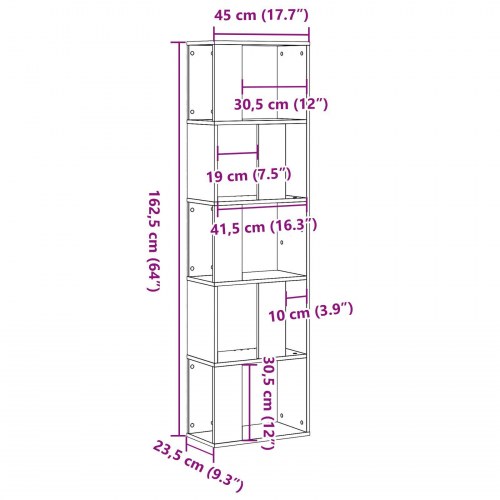 Bogreol 5-hylder Sort Eg 45x23,5x162,5 cm Konstrueret træ