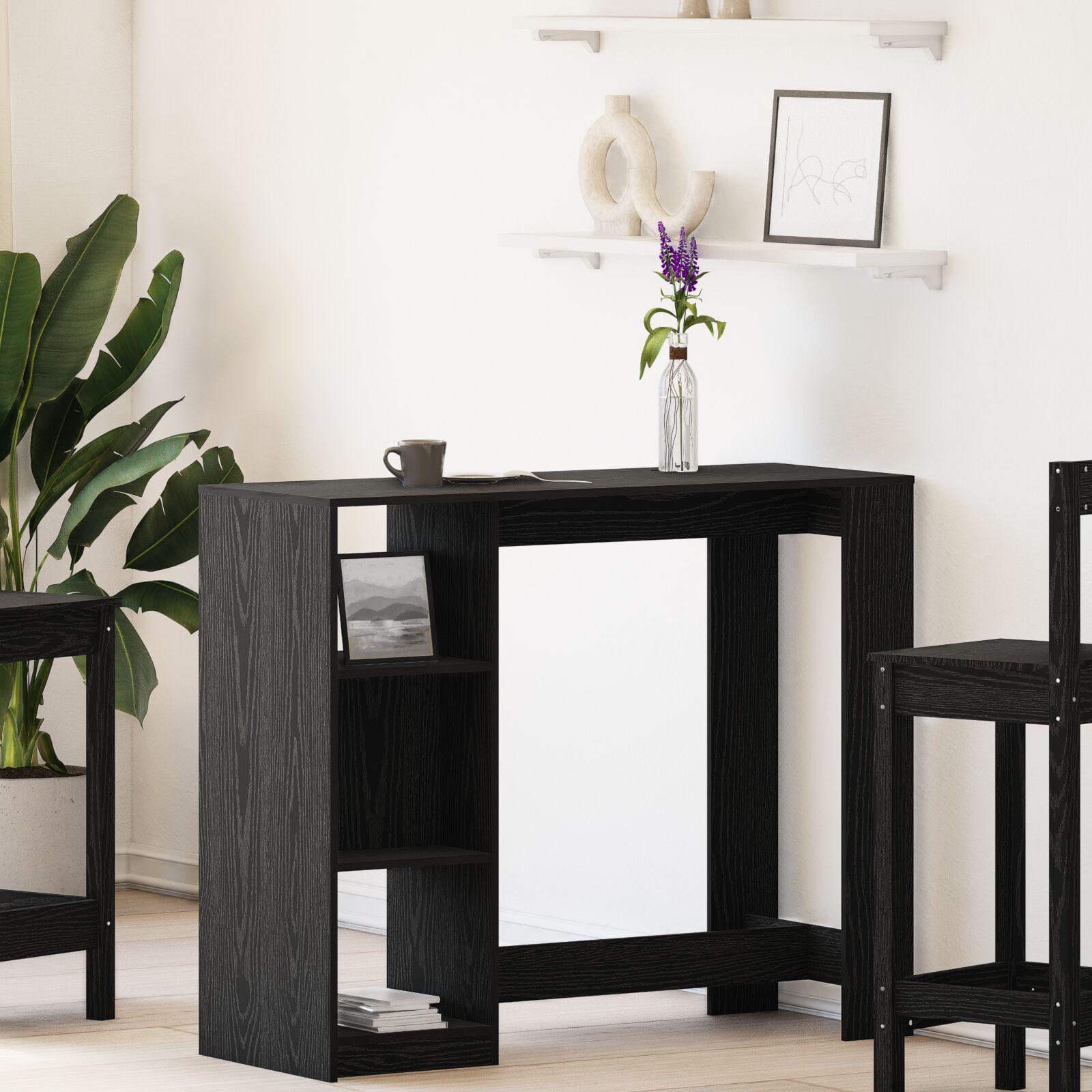 Barbord med hylde Sort eg 124 x 46 x 103.5 cm Konstrueret træ