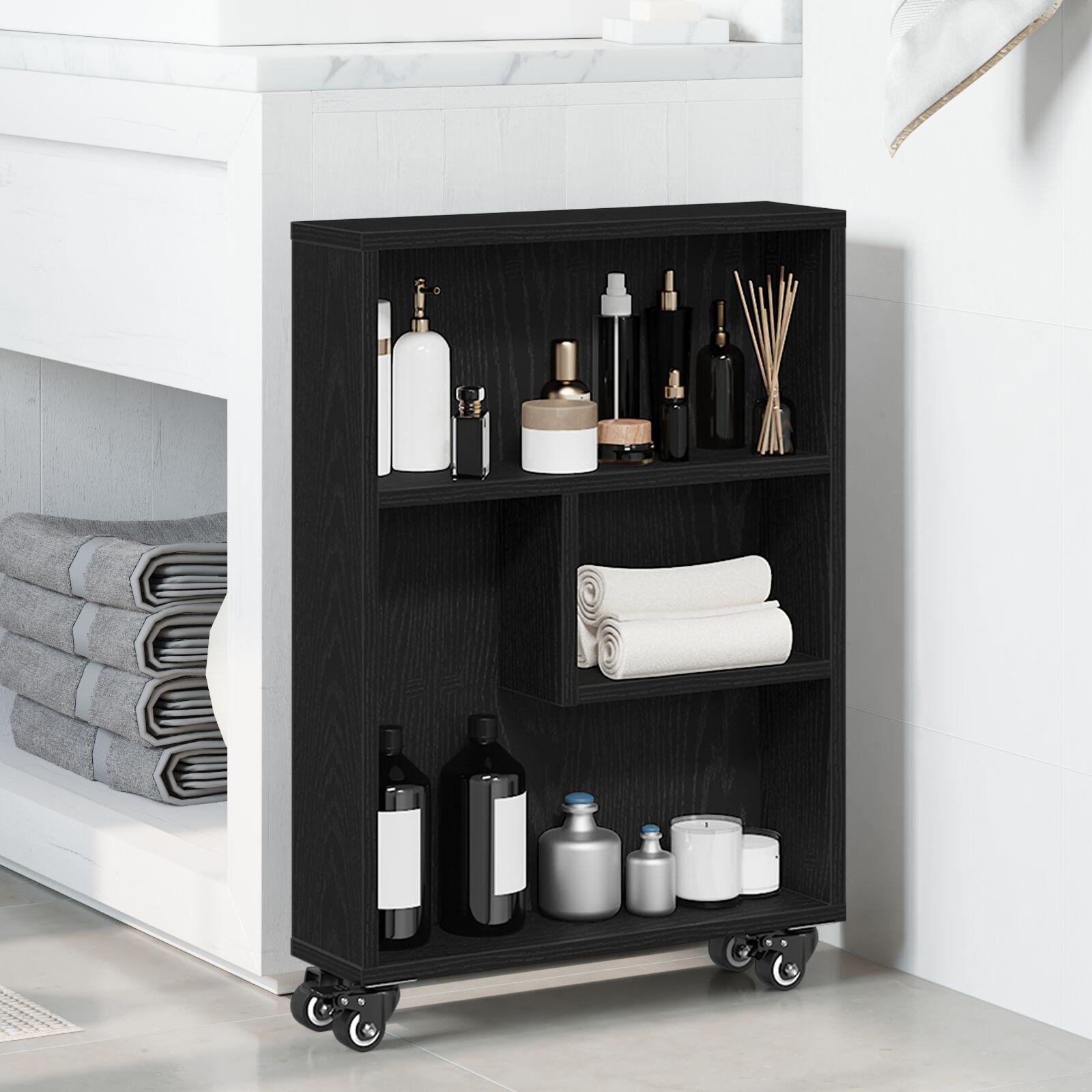 Narrow Storage Trolley Sort eg 48 x 13 x 68 cm Konstrueret træ