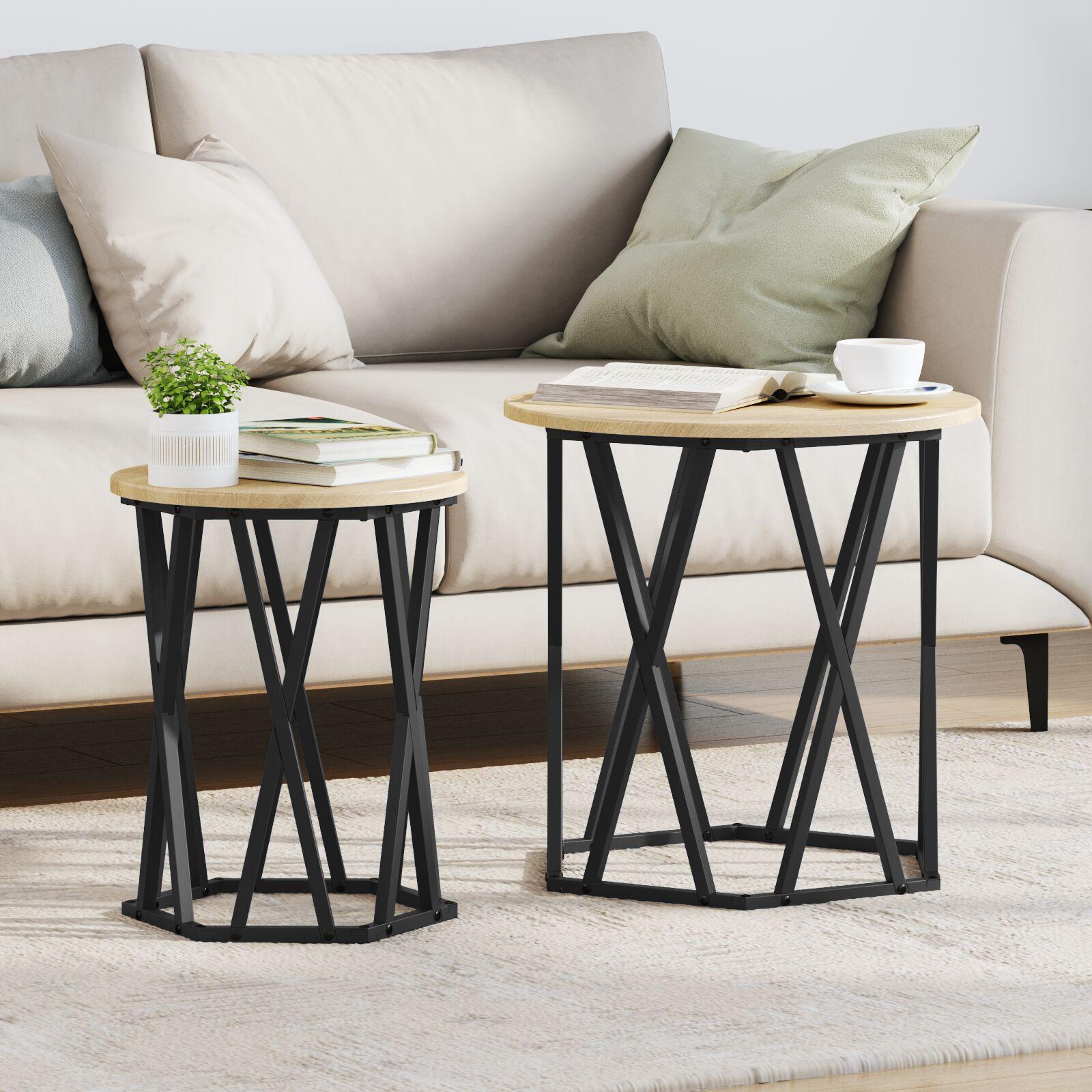 Sofabord 2 Dele Sonoma-Eg 50 X 50 X 50 Cm Ingeniørtræ Og Stål
