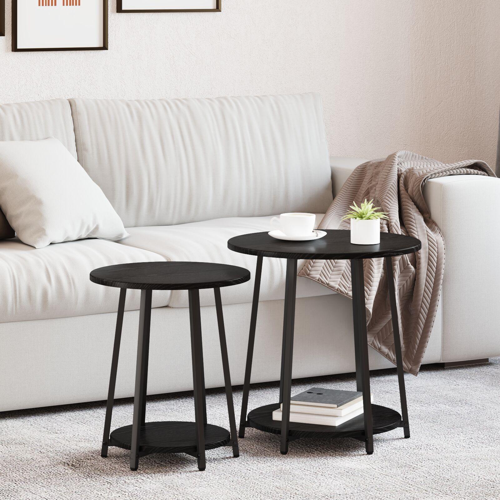 Sidebordssæt med hylde 2 stk Sort eg 50 x 50 x 51 cm