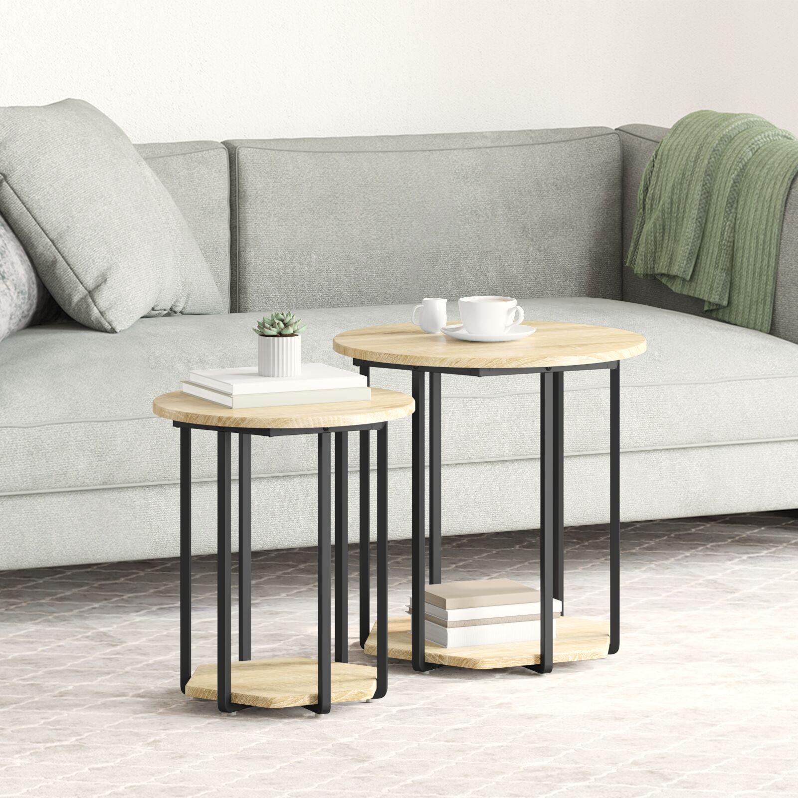 Sidebordssæt 2 stk Sonoma eg og Sort 50 x 50 x 50.5 cm