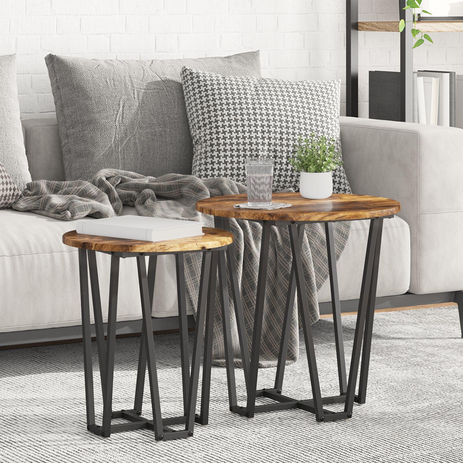 Sidebord 2 stk Røget Eg Ingeniørtræ og Metal