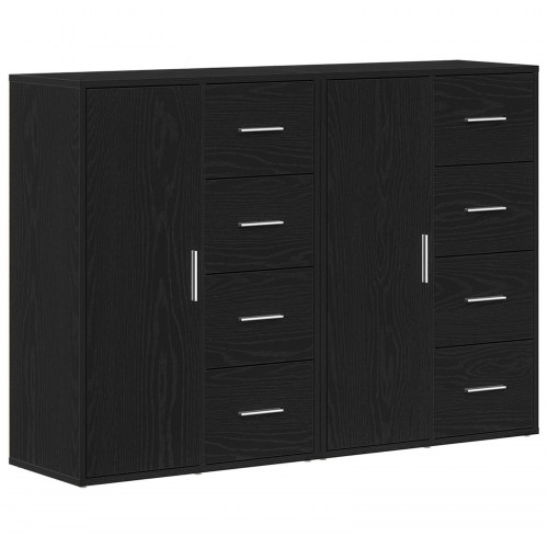 Sideboard Sæt af 2 Sort Eg Træ, Metal Håndtag Mellem Buffet Sæt