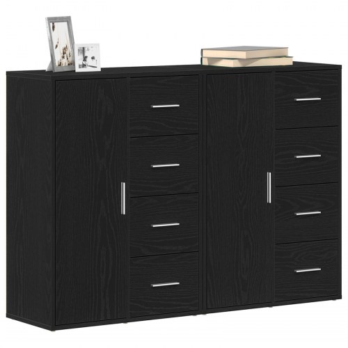 Sideboard Sæt af 2 Sort Eg Træ, Metal Håndtag Mellem Buffet Sæt