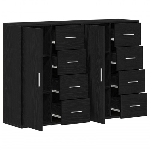 Sideboard Sæt af 2 Sort Eg Træ, Metal Håndtag Mellem Buffet Sæt