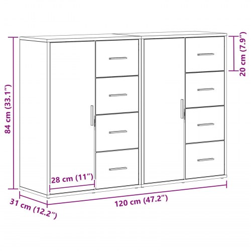 Sideboard Sæt af 2 Sort Eg Træ, Metal Håndtag Mellem Buffet Sæt