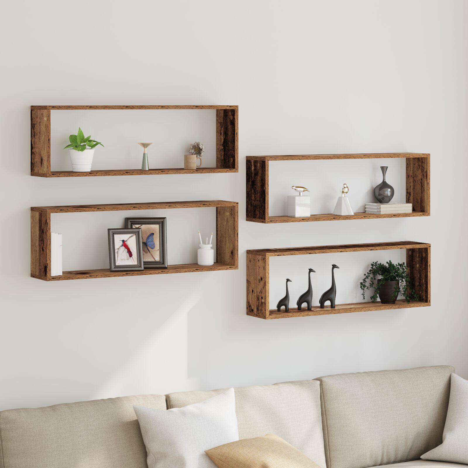 Væg Hylde 4 stk Gammelt træ 80 x 15 x 26 cm Konstrueret træ