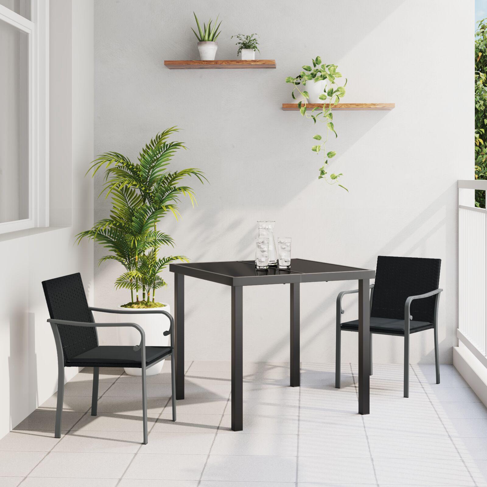 Have spisebordssæt 3 dele - sort/grå PE rattan og stål