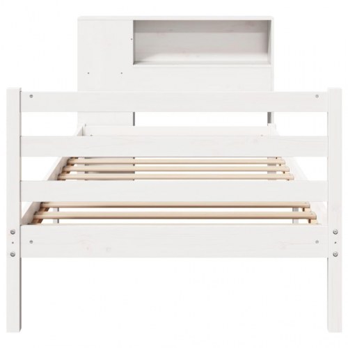 Seng med reol 75x190 cm i massivt fyrretræ hvid