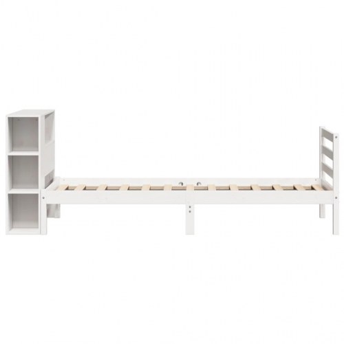 Seng med reol 75x190 cm i massivt fyrretræ hvid