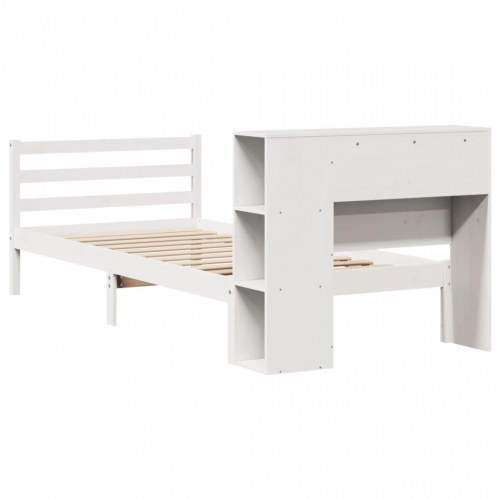 Seng med reol 75x190 cm i massivt fyrretræ hvid