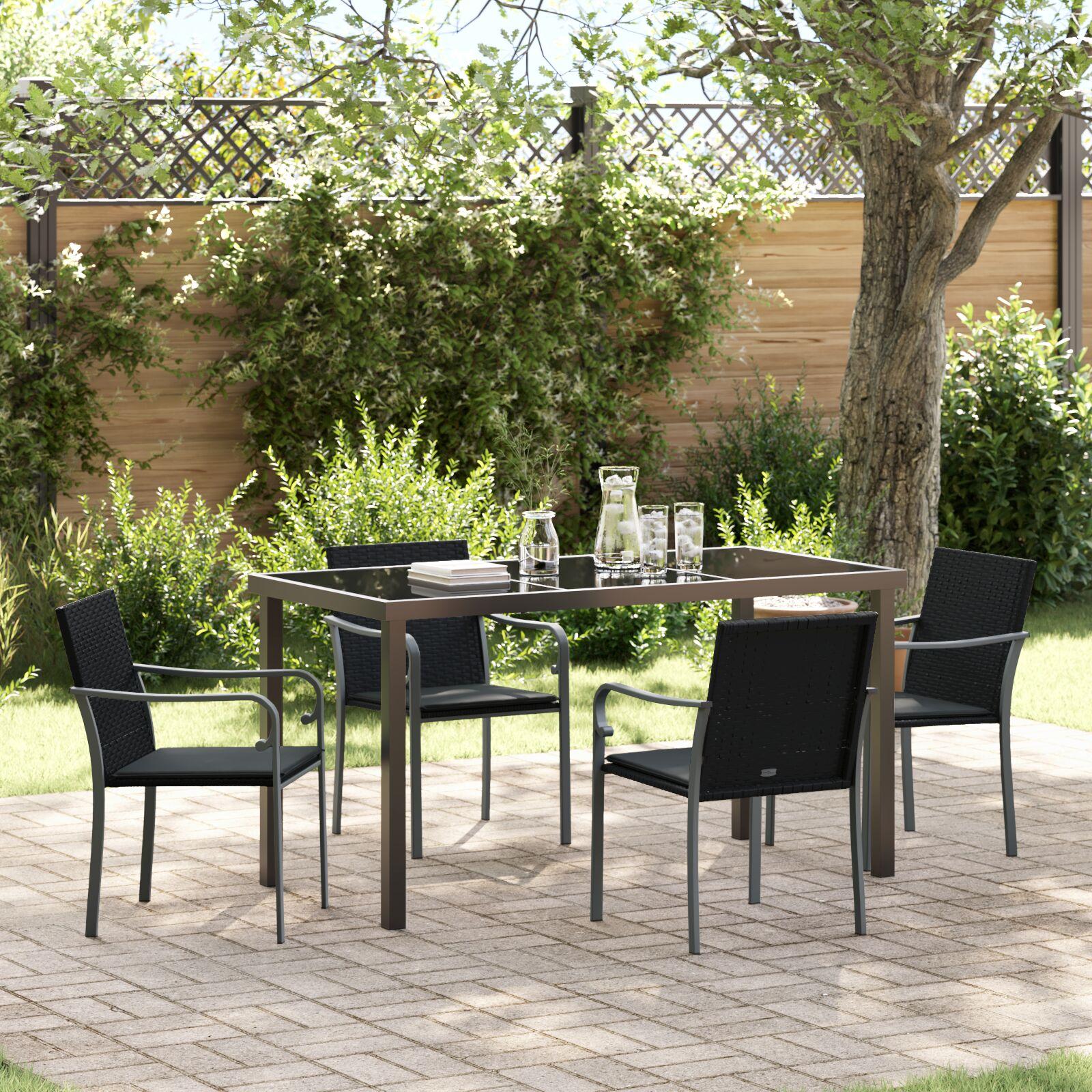 Have Spisebordssæt 5 Dele Sort Poly Rattan