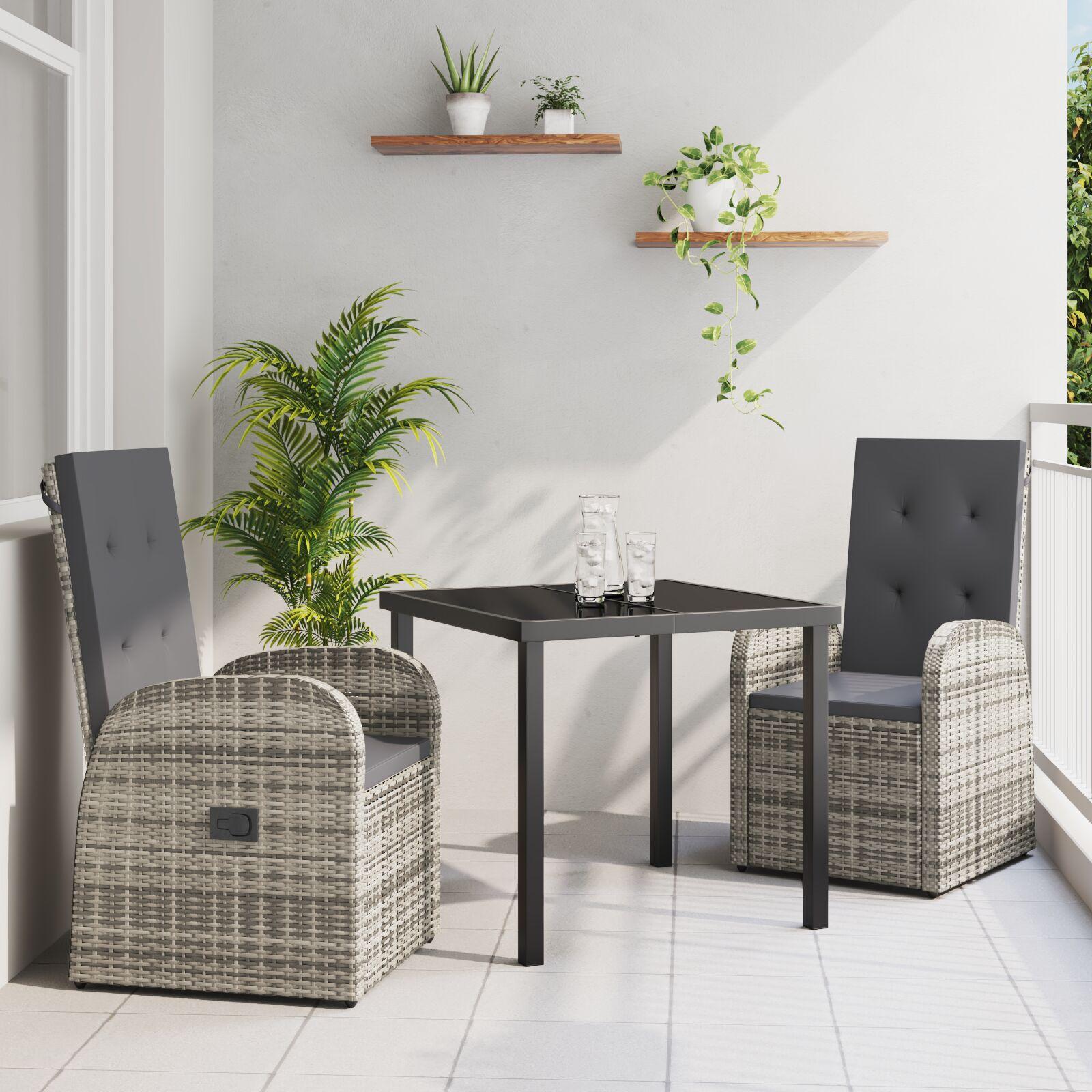 Have SpisebordssÃ¦t med pude 3 stk GrÃ¥ polyrattan