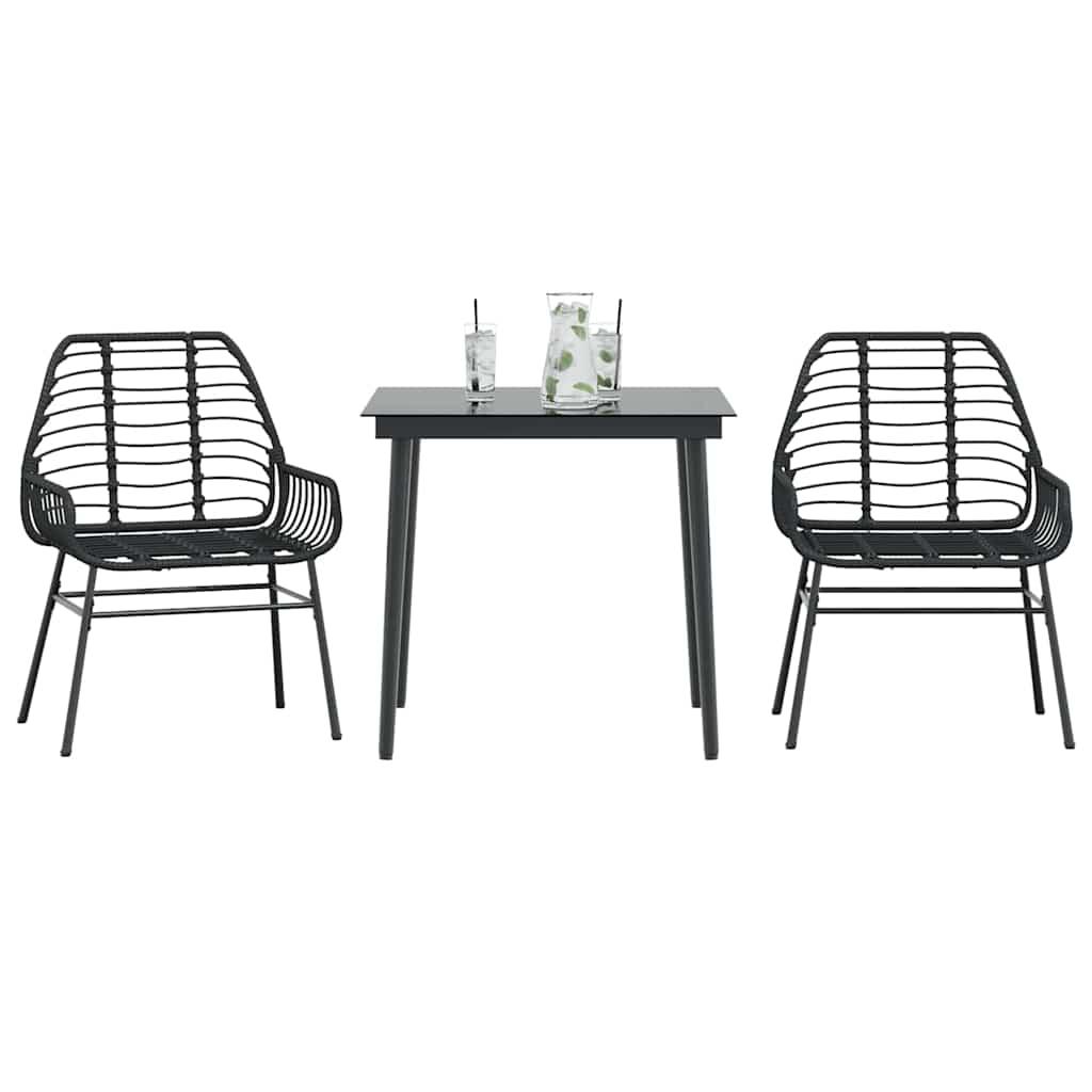 3 dele spisebordssæt til haven polyrattan glas sort