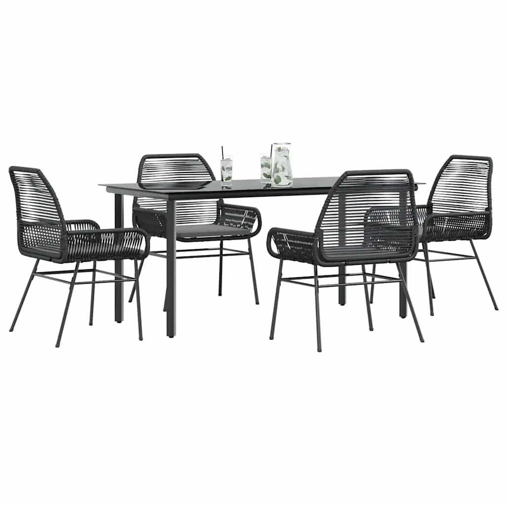 3 Dele Spisebordssæt til Haven M. Hynder Polyrattan Glas Sort - Sort / 160 x 80 x 74 cm / 4