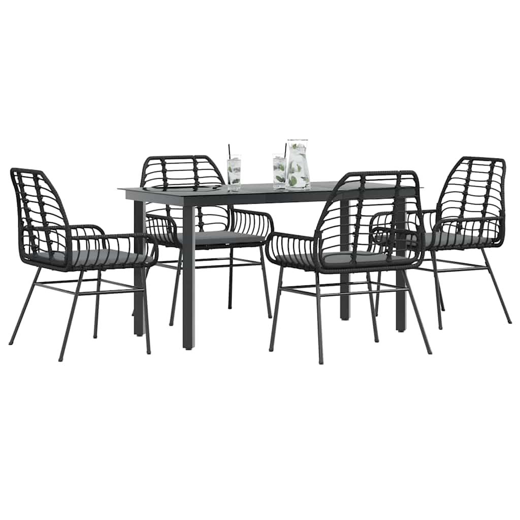 3 Dele Spisebordssæt til Haven Polyrattan Glas Sort - Sort og mørkegrå / 140 x 70 x 74 cm / 4