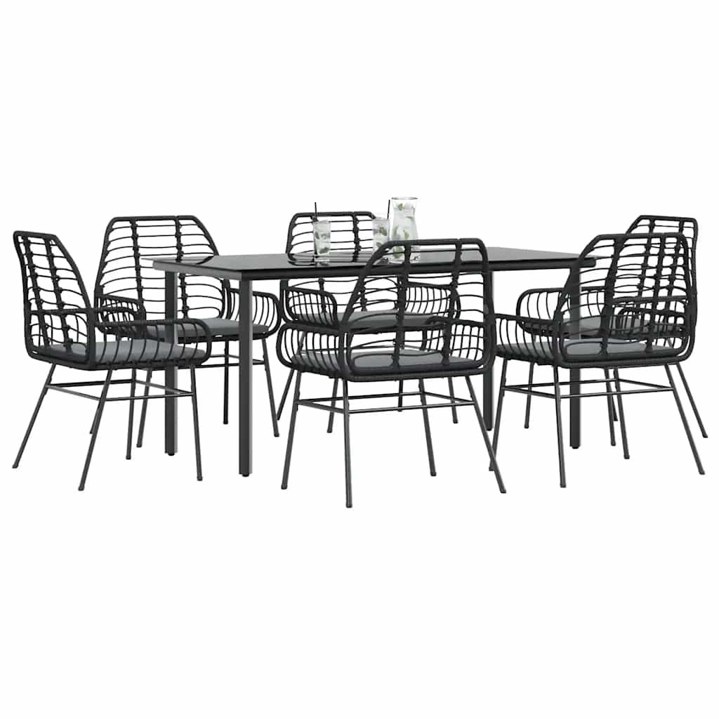 3 Dele Spisebordssæt til Haven Polyrattan Glas Sort - Sort og mørkegrå / 160 x 80 x 74 cm / 6