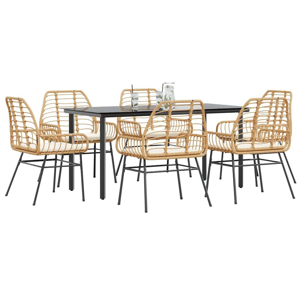 3 Dele Spisebordssæt til Haven Polyrattan Glas Sort - Brun og cremehvid / 160 x 80 x 74 cm / 6