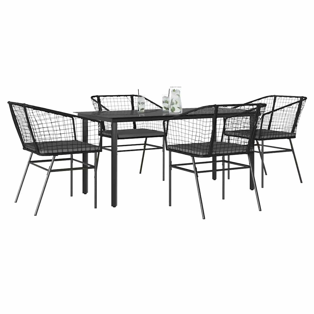 3 Dele Spisebordssæt til Haven Polyrattan Glas Sort - Sort og mørkegrå / 160 x 80 x 74 cm / 4