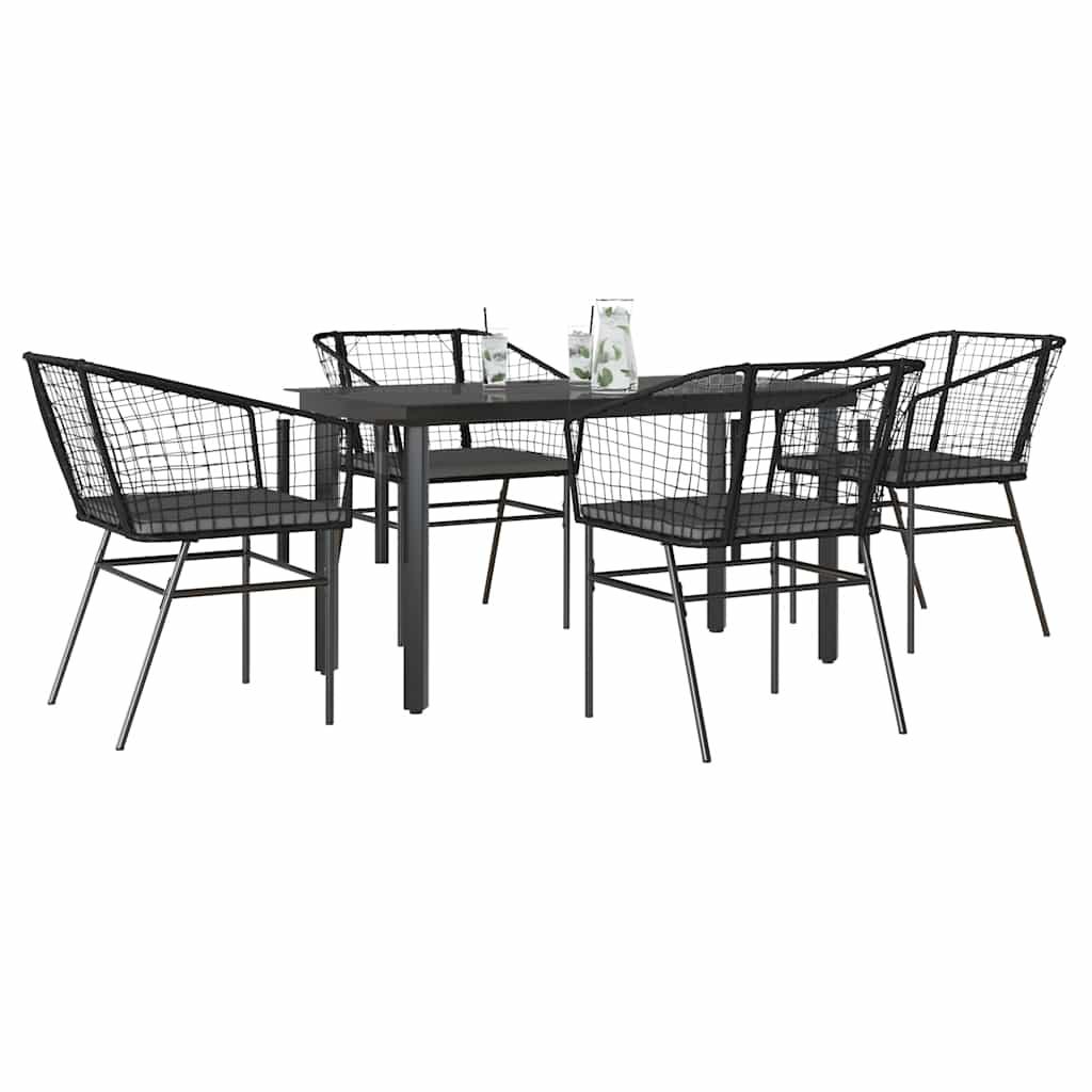 3 Dele Spisebordssæt til Haven Polyrattan Glas Sort - Sort og mørkegrå / 140 x 70 x 74 cm / 4