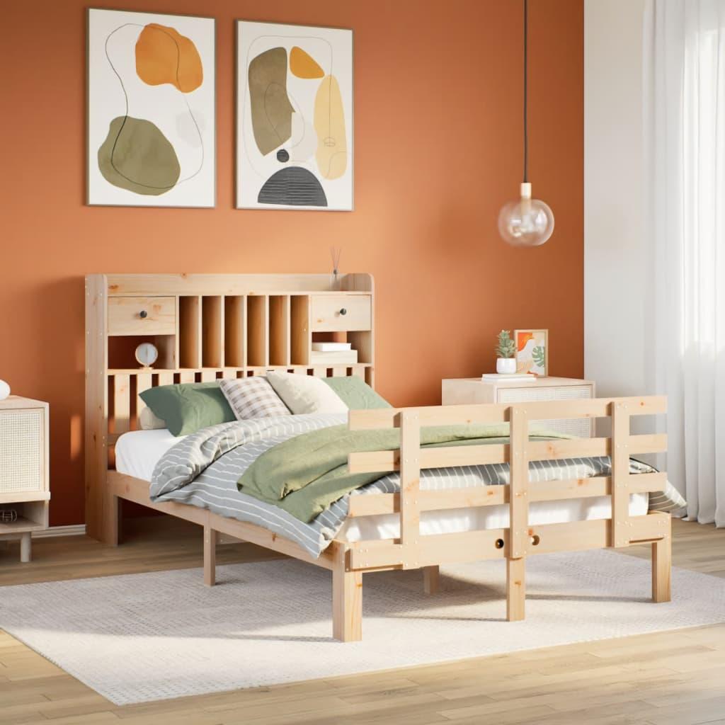 Seng med reol uden madras 135x190 cm massivt fyrretræ