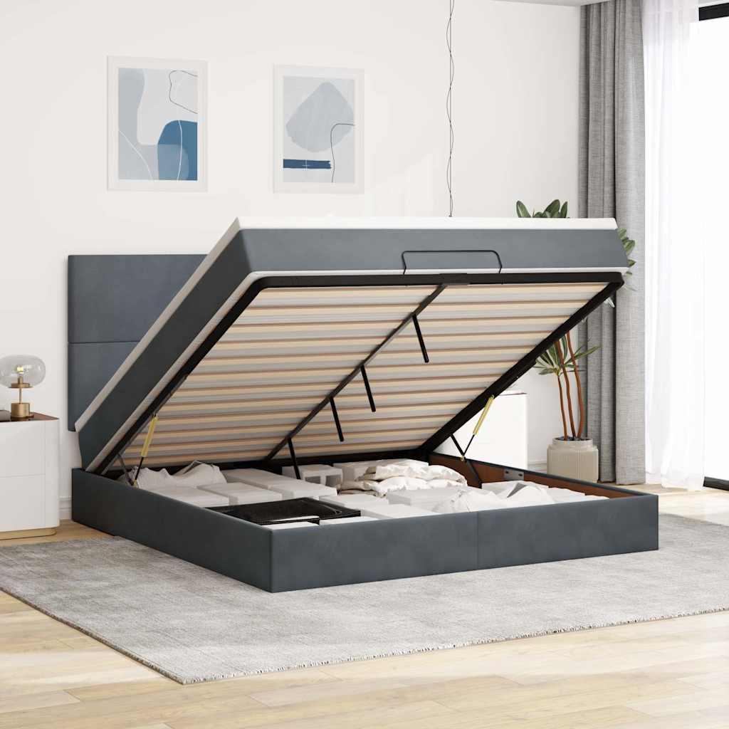 Osmannisk sengeramme med opbevaring og madrasser 160×200 cm - fløjl, mørkegrå