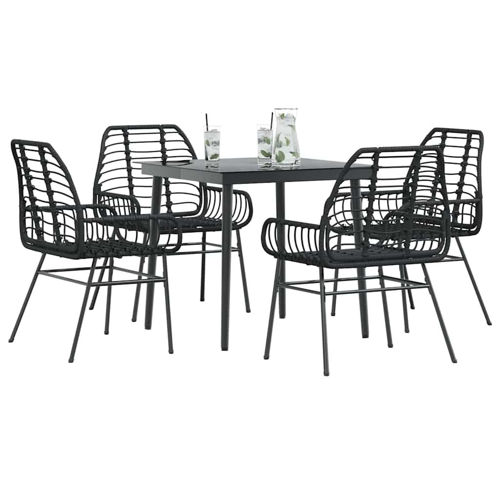 5 dele spisebordssæt til haven polyrattan glas sort
