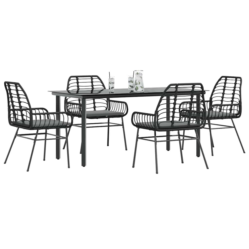 3 Dele Spisebordssæt til Haven Polyrattan Glas Sort - Sort og mørkegrå / 160 x 80 x 74 cm / 4