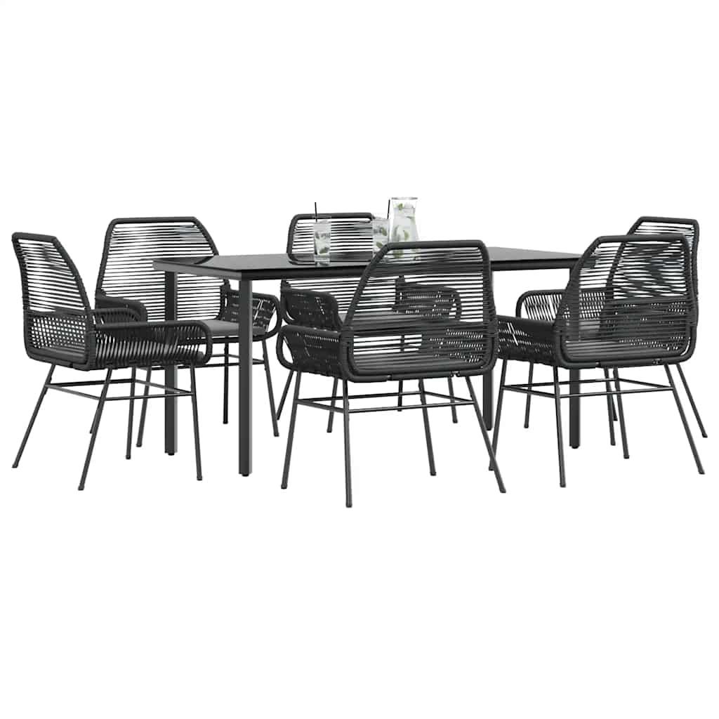 3 Dele Spisebordssæt til Haven M. Hynder Polyrattan Glas Sort - Sort / 160 x 80 x 74 cm / 6