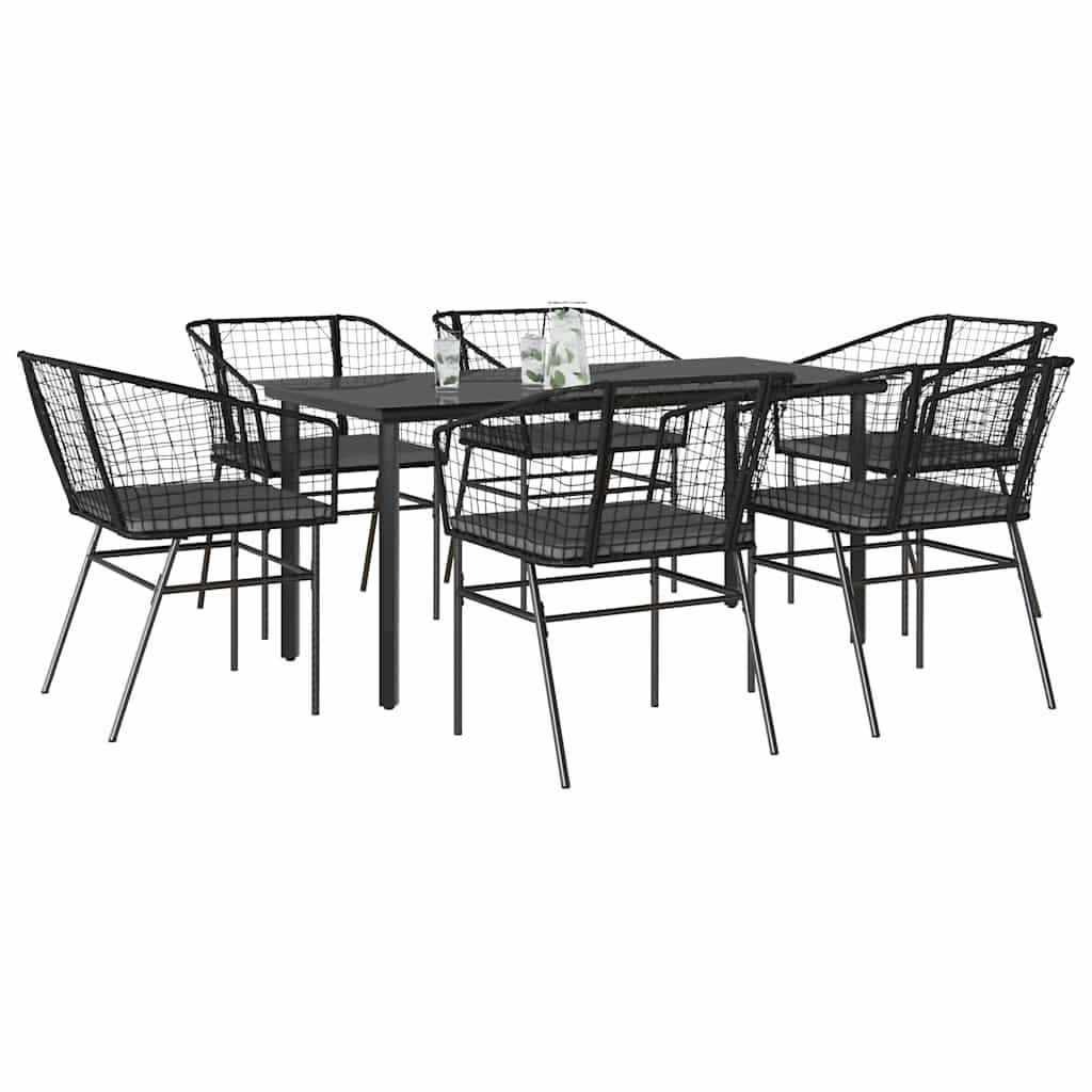 3 Dele Spisebordssæt til Haven Polyrattan Glas Sort - Sort og mørkegrå / 160 x 80 x 74 cm / 6