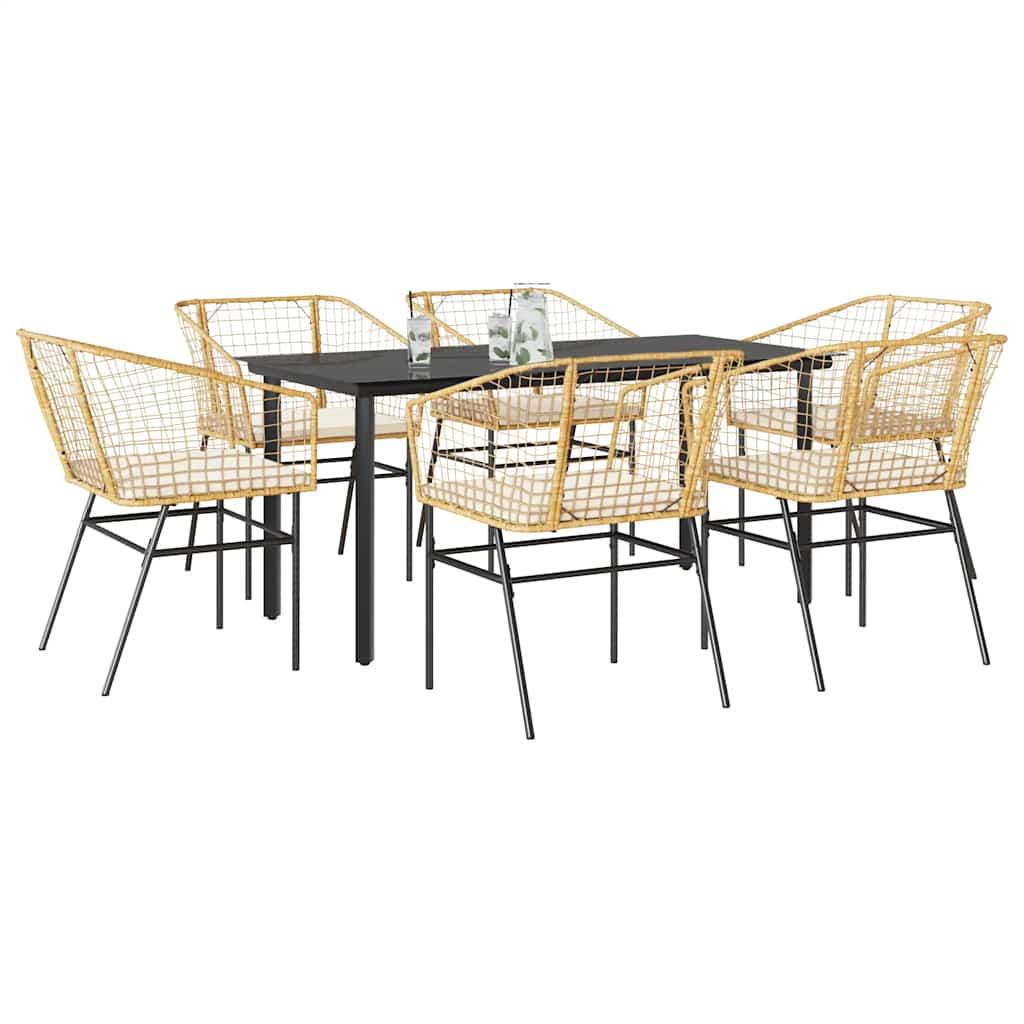 3 Dele Spisebordssæt til Haven Polyrattan Glas Sort - Brun og cremehvid / 160 x 80 x 74 cm / 6