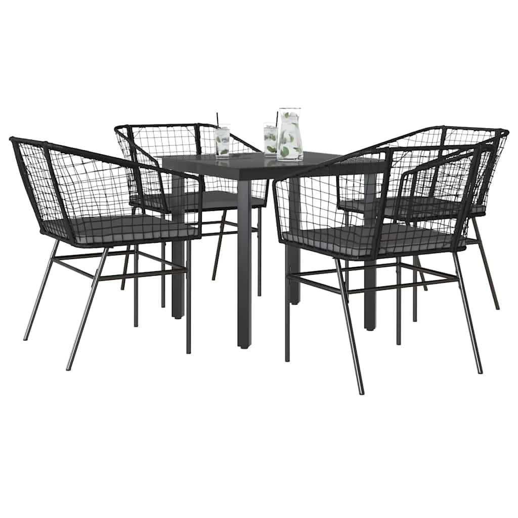 3 Dele Spisebordssæt til Haven Polyrattan Glas Sort - Sort og mørkegrå / 80 x 80 x 74 cm / 4