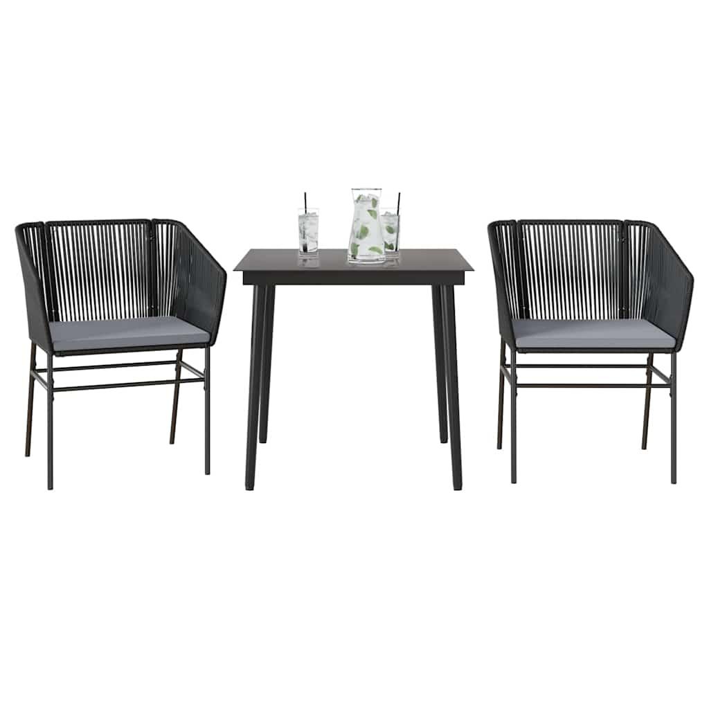 3 dele spisebordssæt til haven m. hynder polyrattan glas sort