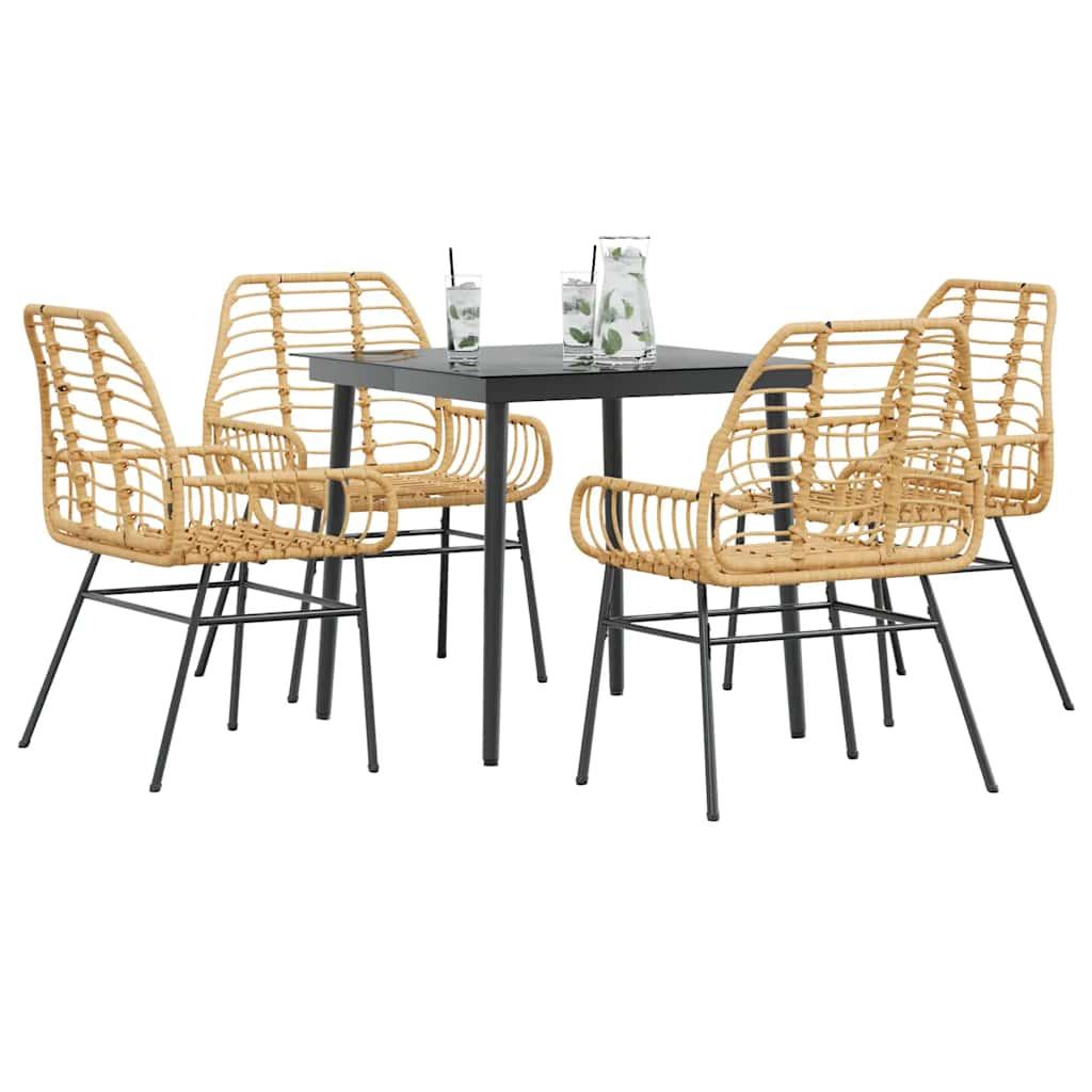 5 Dele Spisebordssæt Til Haven M. Hynder Polyrattan Glas Brun - 4 / Nej / 80 x 80 x 74 cm