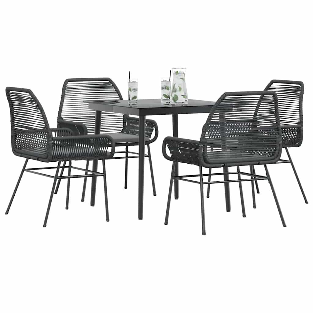 9 Dele Spisebordssæt Til Haven Med Hynder Polyrattan Glas - 4 / Sort / 80 x 80 x 74 cm