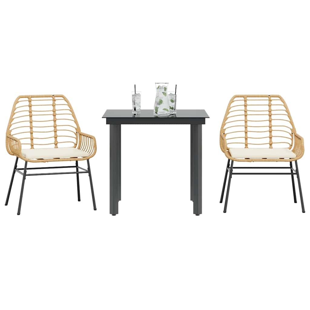 3 Dele Spisebordssæt til Haven Polyrattan Glas Sort - Brun og cremehvid / 80 x 80 x 74 cm / 2