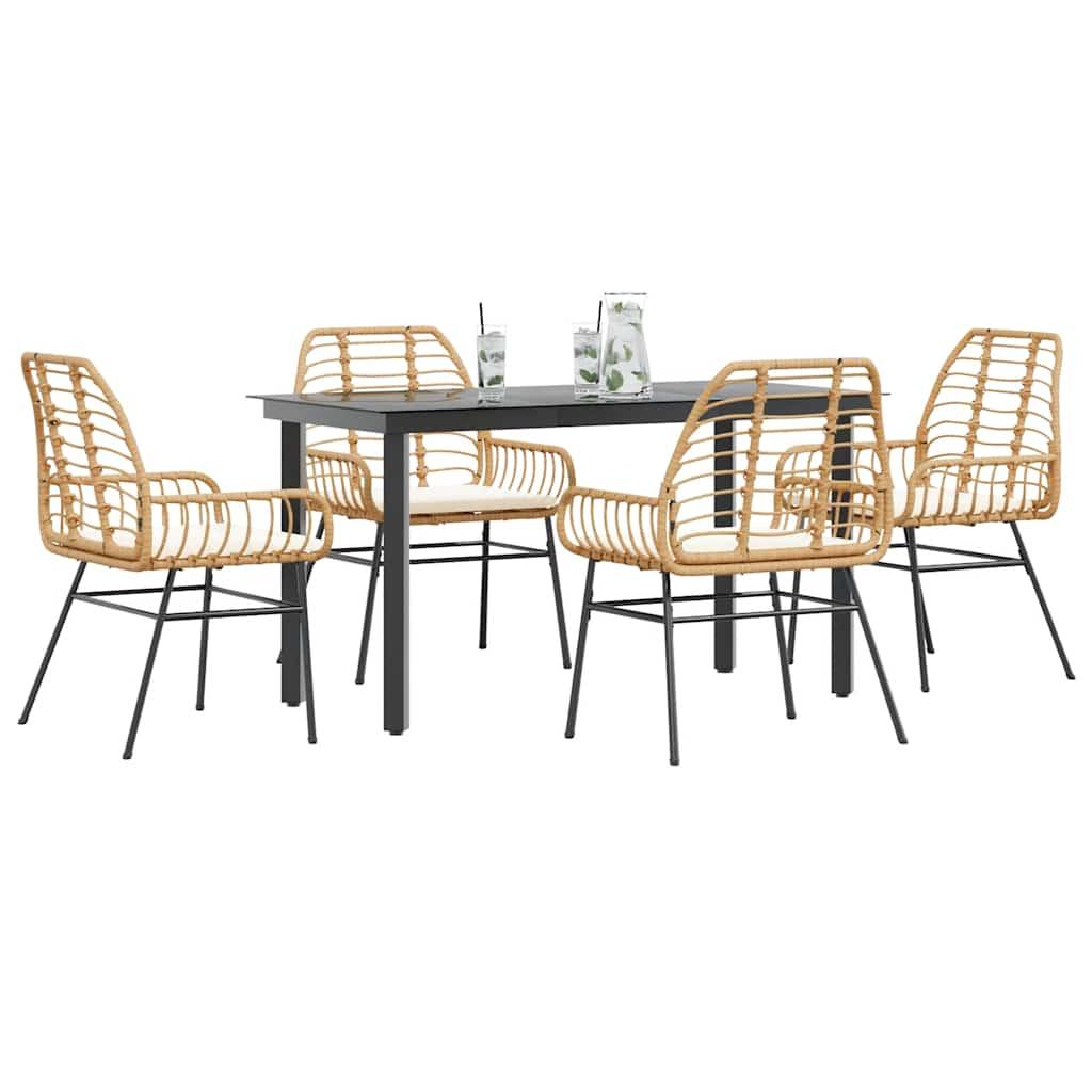 3 Dele Spisebordssæt til Haven Polyrattan Glas Sort - Brun og cremehvid / 140 x 70 x 74 cm / 4