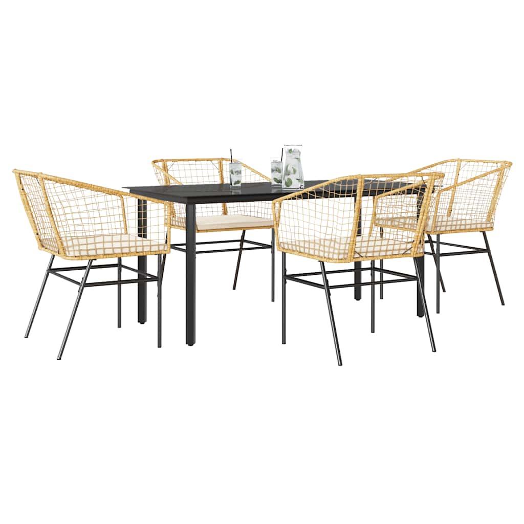 3 Dele Spisebordssæt til Haven Polyrattan Glas Sort - Brun og cremehvid / 160 x 80 x 74 cm / 4