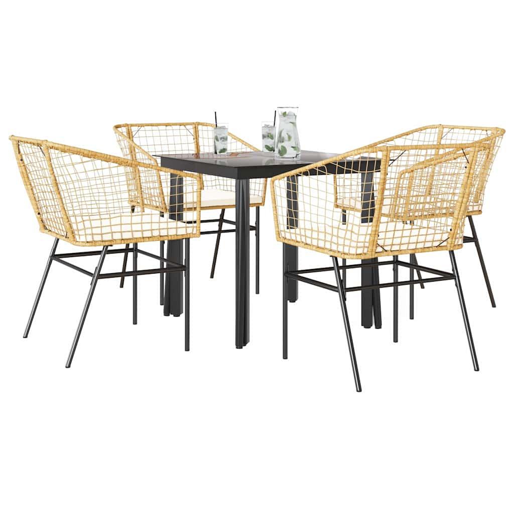 3 Dele Spisebordssæt til Haven Polyrattan Glas Sort - Brun og cremehvid / 80 x 80 x 74 cm / 4