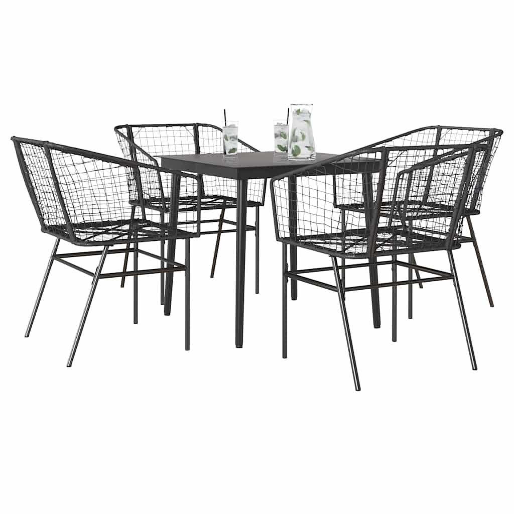 5 Dele Spisebordssæt Til Haven M. Hynder Polyrattan Glas Sort - 4 / Nej / 80 x 80 x 74 cm