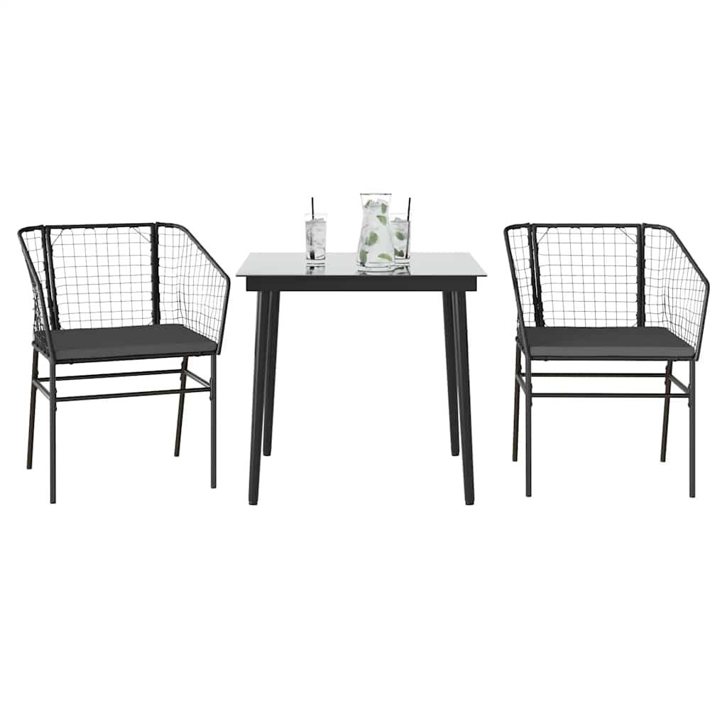 3 dele spisebordssæt til haven m. hynder polyrattan glas sort