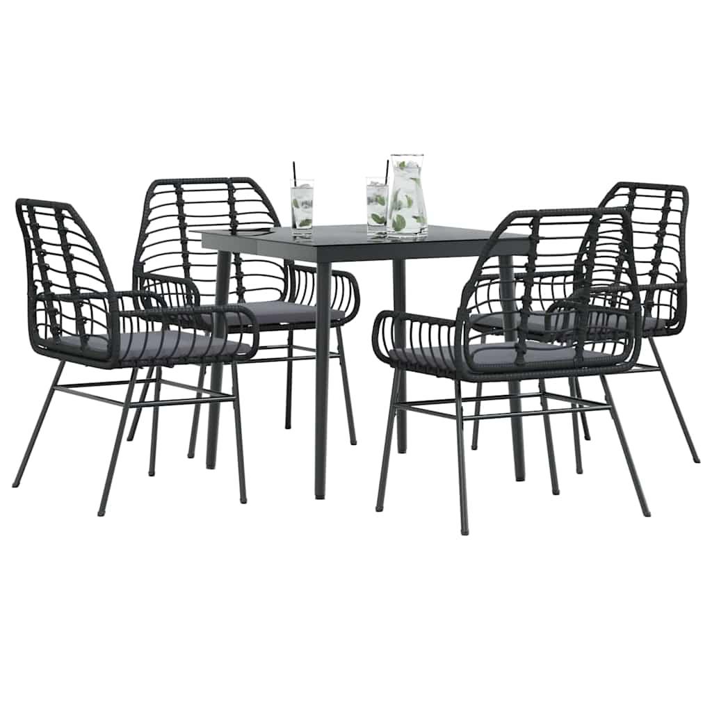 5 Dele Spisebordssæt Til Haven M. Hynder Polyrattan Glas Sort - 4 / Ja / 80 x 80 x 74 cm