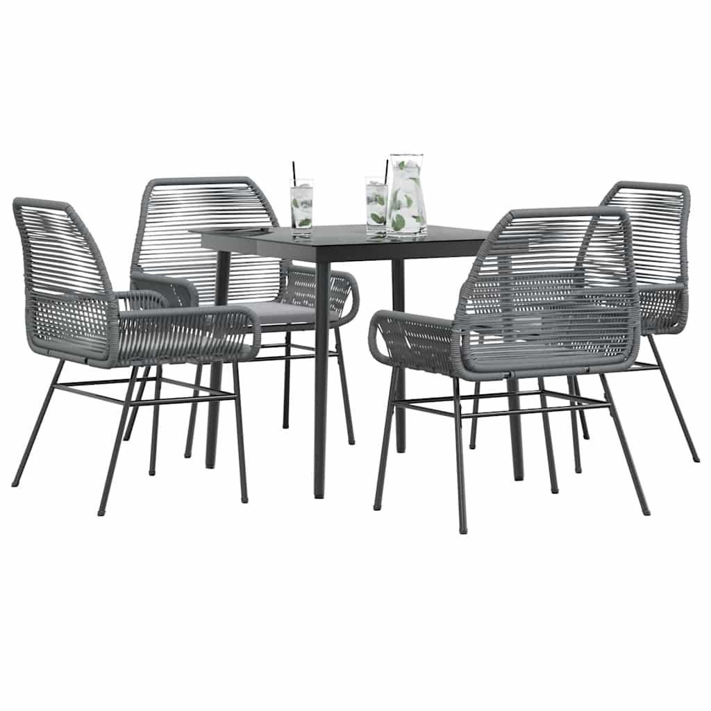 9 Dele Spisebordssæt Til Haven Med Hynder Polyrattan Glas - 4 / Grå / 80 x 80 x 74 cm