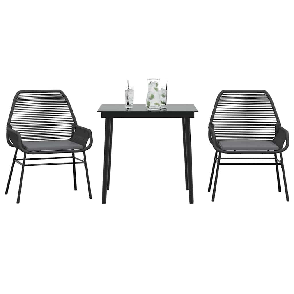3 dele spisebordssæt til haven m. hynder polyrattan glas sort