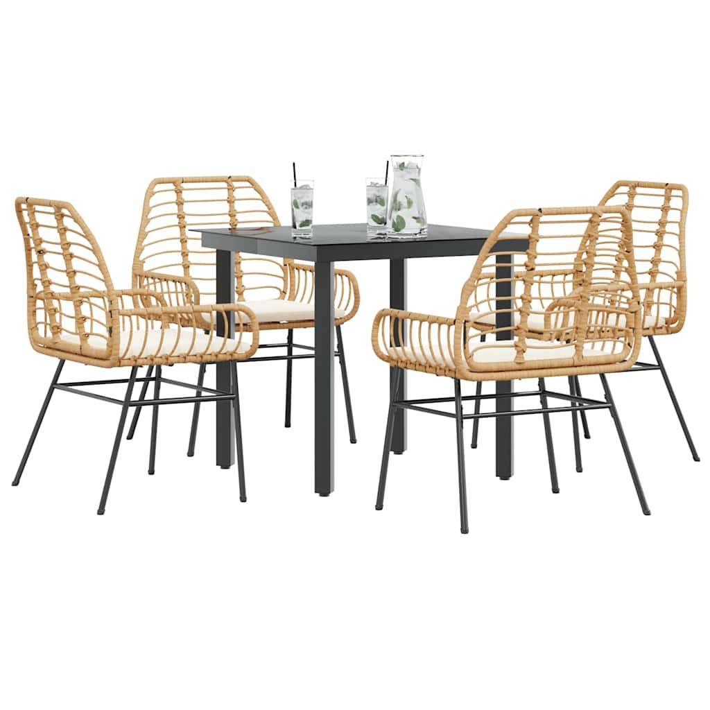 3 Dele Spisebordssæt til Haven Polyrattan Glas Sort - Brun og cremehvid / 80 x 80 x 74 cm / 4