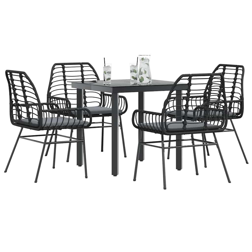 3 Dele Spisebordssæt til Haven Polyrattan Glas Sort - Sort og mørkegrå / 80 x 80 x 74 cm / 4