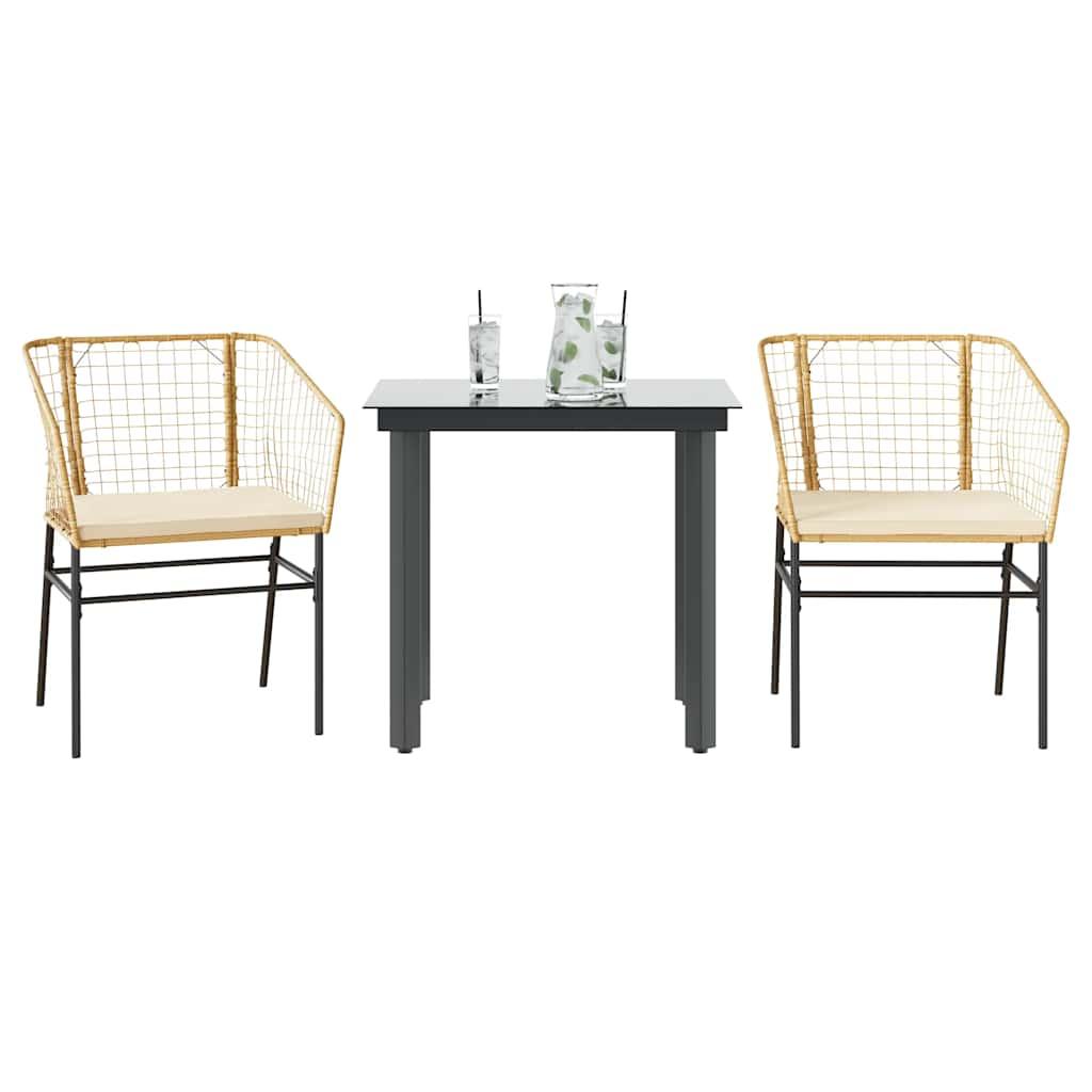 3 Dele Spisebordssæt til Haven Polyrattan Glas Sort - Brun og cremehvid / 80 x 80 x 74 cm / 2