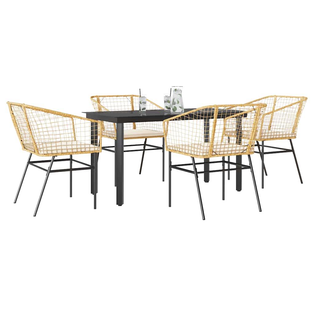 3 Dele Spisebordssæt til Haven Polyrattan Glas Sort - Brun og cremehvid / 140 x 70 x 74 cm / 4