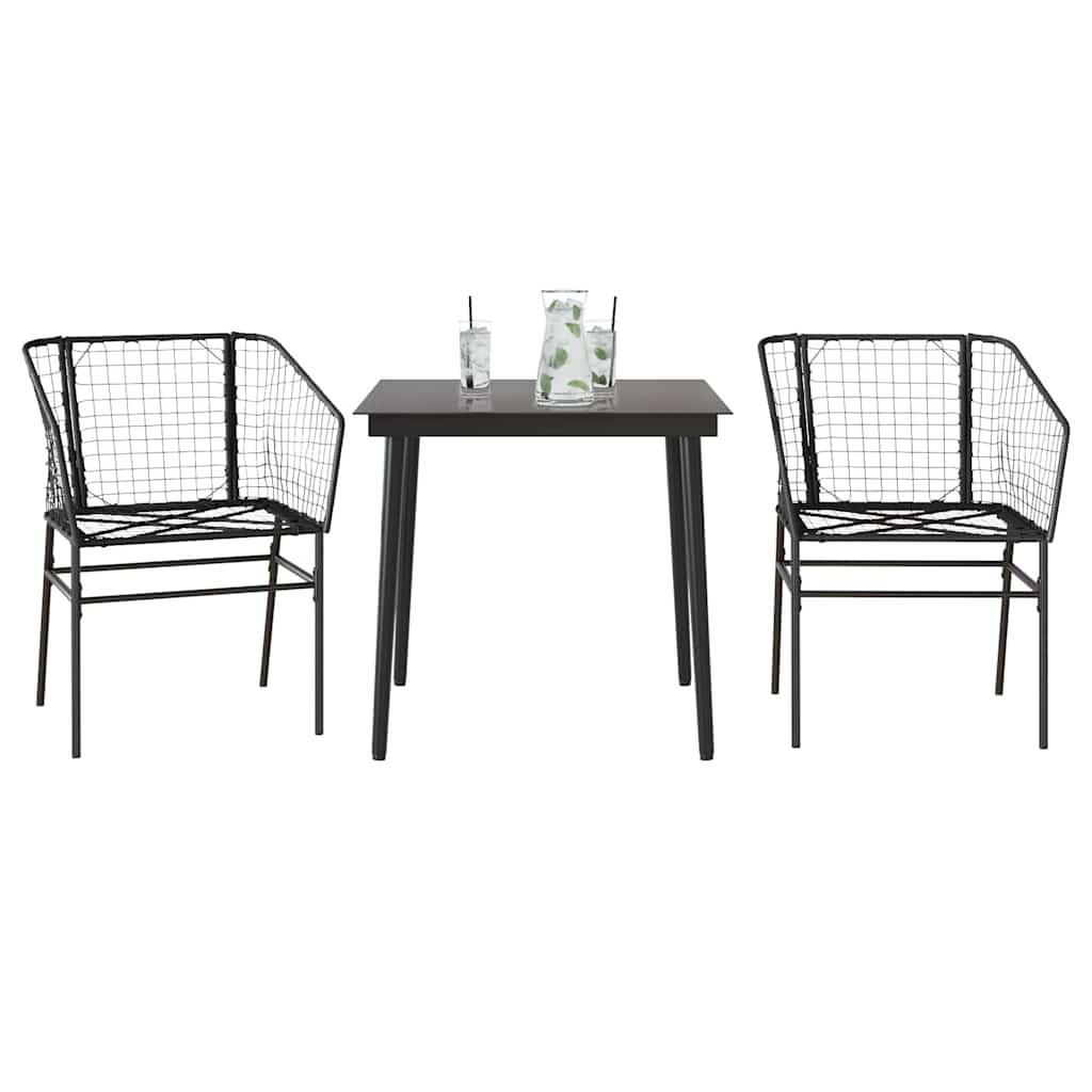 3 dele spisebordssæt til haven polyrattan glas sort